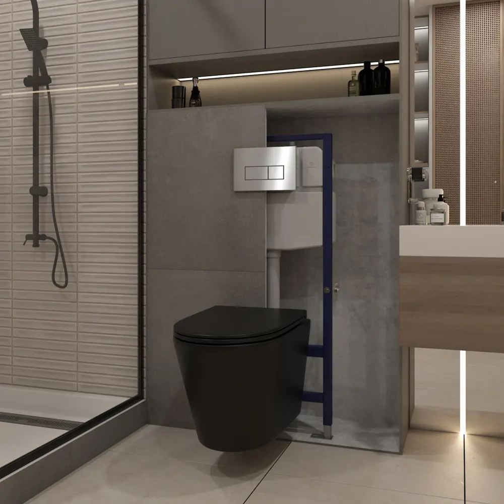 Фото 5 Комплект Teymi F13921 5 в 1 инсталляция с унитазом унитаз подвесной безободковый черный Solli Black кнопка нержавеющая сталь Фото 5 Комплект Teymi F13921 5 в 1 инсталляция с унитазом унитаз подвесной безободковый черный Solli Black кнопка нержавеющая сталь