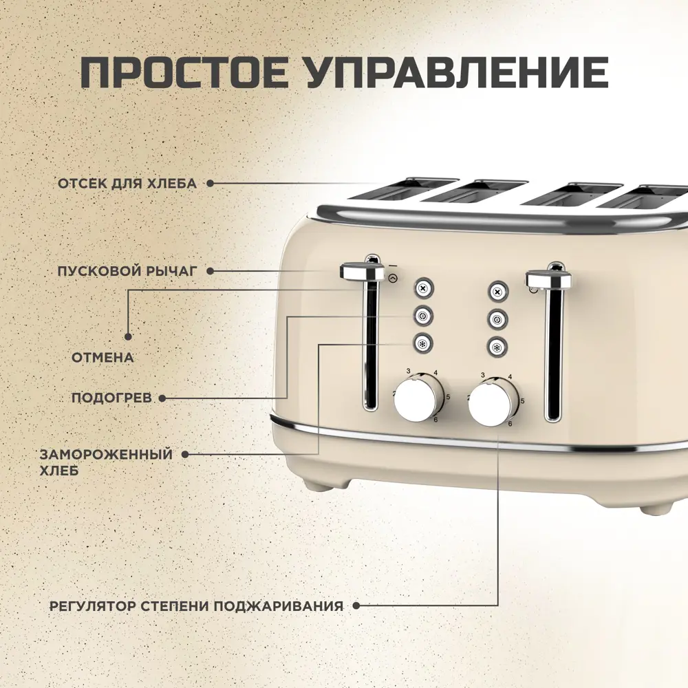 Фото 4 Тостер Tesler Tt-455 beige цвет бежевый Фото 4 Тостер Tesler Tt-455 beige цвет бежевый