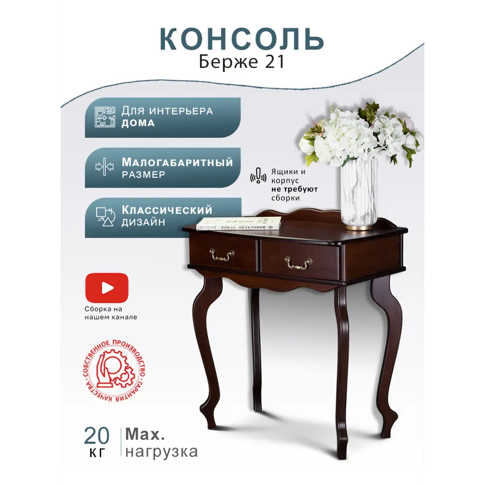 Фото 2 Консоль Берже 80x86x46 см цвет темно-коричневый Фото 2 Консоль Берже 80x86x46 см цвет темно-коричневый