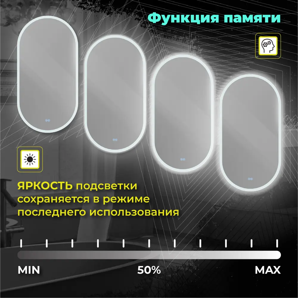 Фото 3 Зеркало для ванной Cezares CZR-SPC-ELS-500-950-RGB-TCH с подсветкой 50x95см