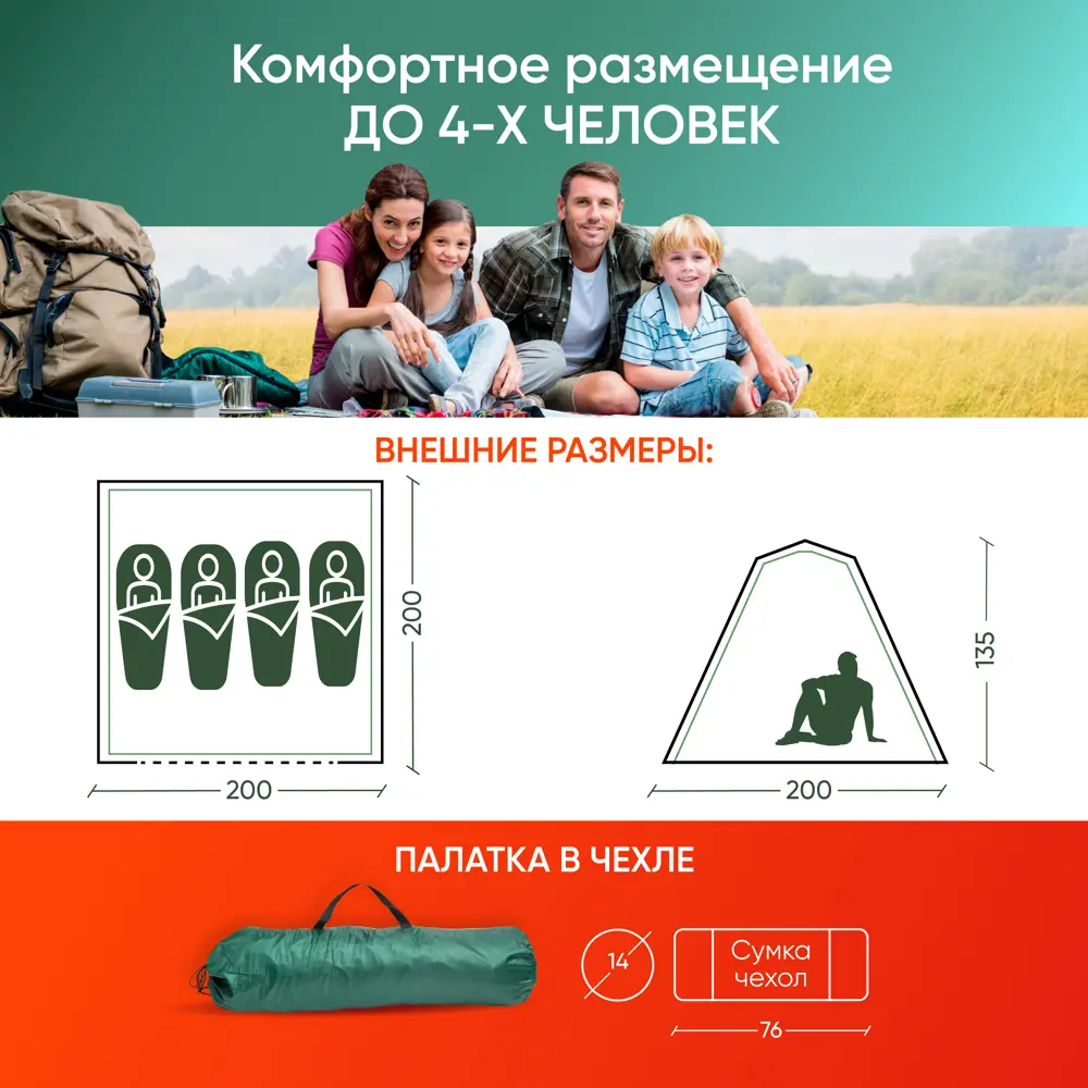 Фото 4 Палатка 4-х местная Ami Travel-4 зеленый Фото 4 Палатка 4-х местная Ami Travel-4 зеленый