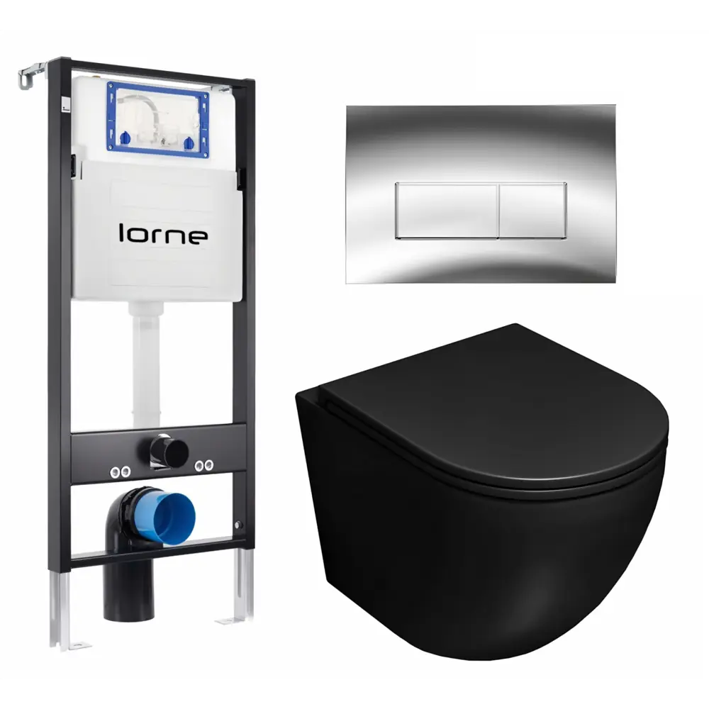 Фото Комплект 3 в 1 инсталляция Lorne Profi LN7002500 630116 с унитазом подвесным Lorne Pilpao LN5007503, кнопка хром глянцевый Rectangle Фото Комплект 3 в 1 инсталляция Lorne Profi LN7002500 630116 с унитазом подвесным Lorne Pilpao LN5007503, кнопка хром глянцевый Rectangle