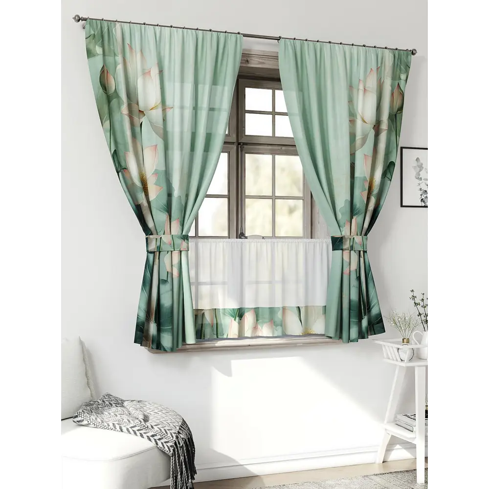 Фото 3 Комплект штор Comfy way CW705115-160 на шторной ленте 160x150 см цвет бежевый, бирюзовый Фото 3 Комплект штор Comfy way CW705115-160 на шторной ленте 160x150 см цвет бежевый, бирюзовый