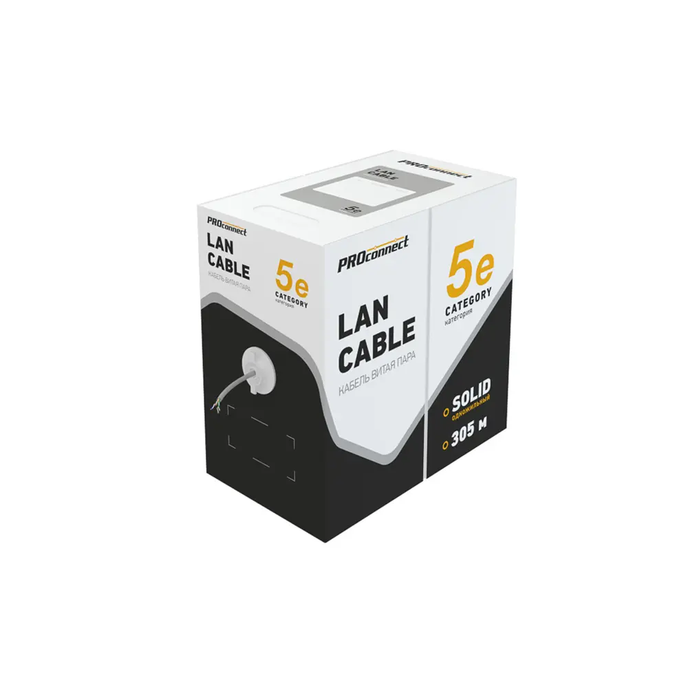 Фото 5 Кабель витая пара PROconnect омедненный U/UTP Light CAT 5 PVC 4PR 26AWG indoor solid серый 305 м Фото 5 Кабель витая пара PROconnect омедненный U/UTP Light CAT 5 PVC 4PR 26AWG indoor solid серый 305 м