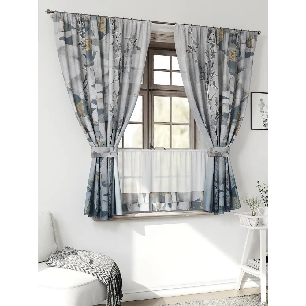Фото 3 Комплект штор Comfy way CW705118-160 на шторной ленте 160x150 см цвет синий, серый Фото 3 Комплект штор Comfy way CW705118-160 на шторной ленте 160x150 см цвет синий, серый