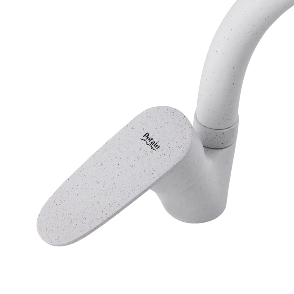 Фото 3 Смеситель для кухни Potato поворотный излив 21 см цвет белый премиум