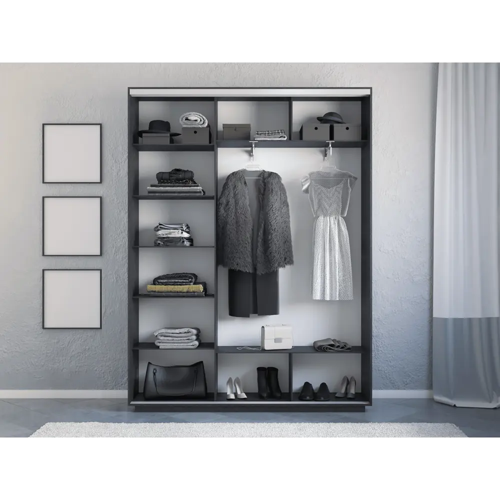 Фото 2 Шкаф-купе Мебельная Компания Е1 3 дверный 220x240x45 см зеркала 9 полок ЛДСП цвет венге