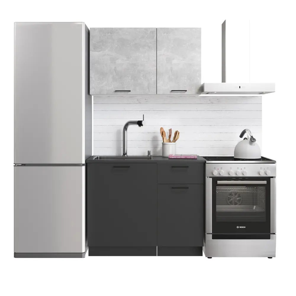Фото Кухонный гарнитур Атмосфера Simple 1 м Ателье светлое/ Антрацит 100x202x53 см ЛДСП цвет антрацит/бетон Фото Кухонный гарнитур Атмосфера Simple 1 м Ателье светлое/ Антрацит 100x202x53 см ЛДСП цвет антрацит/бетон