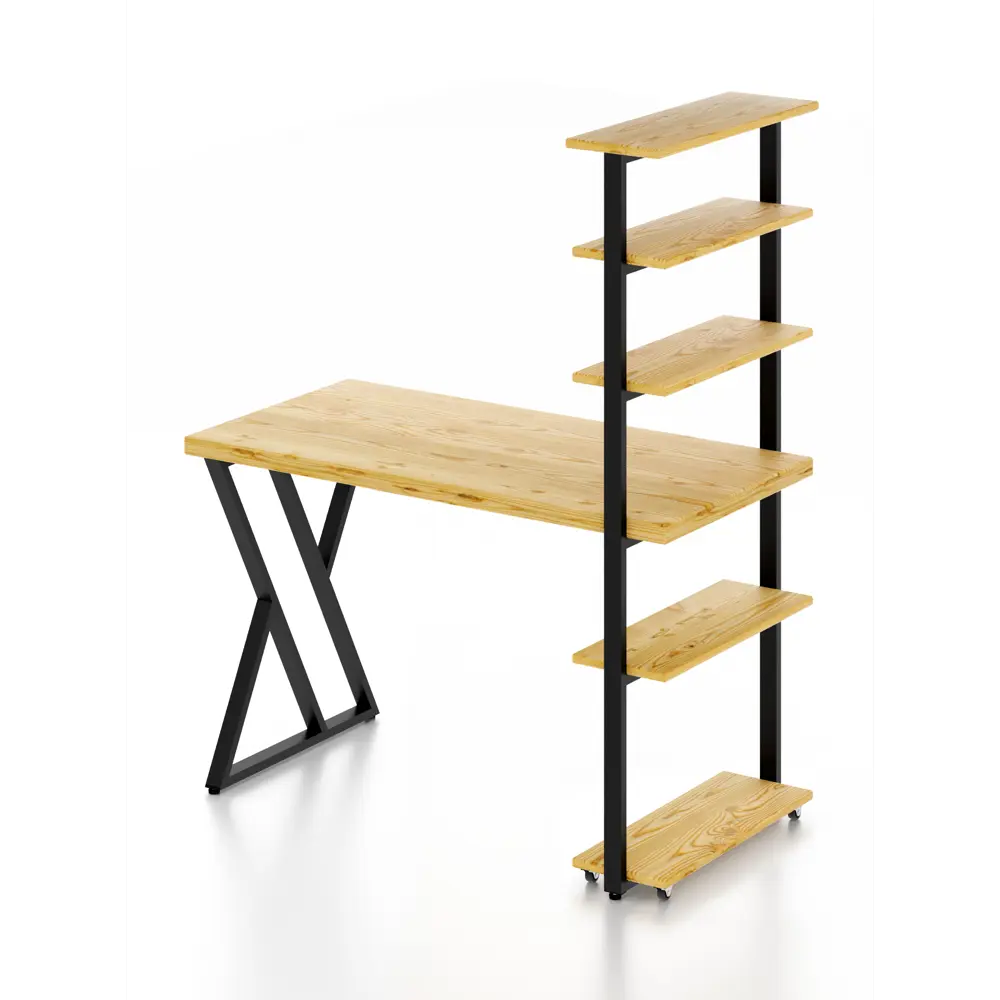 Фото 2 Стол Solarius loft с 5 полками столешница без шлифовки и покрытия 60x145x110 см черные металлические Z-образные ножки сосна цвет некрашеный Фото 2 Стол Solarius loft с 5 полками столешница без шлифовки и покрытия 60x145x110 см черные металлические Z-образные ножки сосна цвет некрашеный