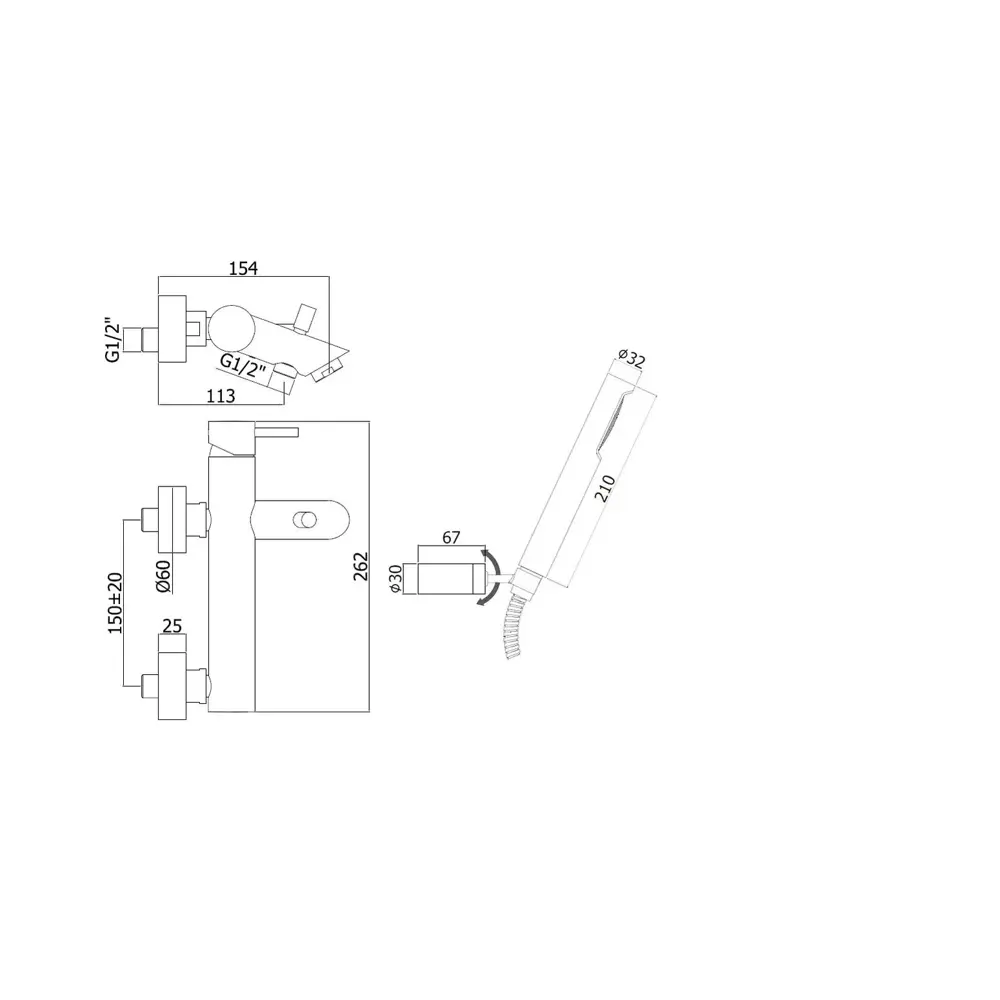 Фото 3 Смеситель для ванны Paffoni Light lig023hg 00244504 однорычажный с душевой лейкой цвет золото