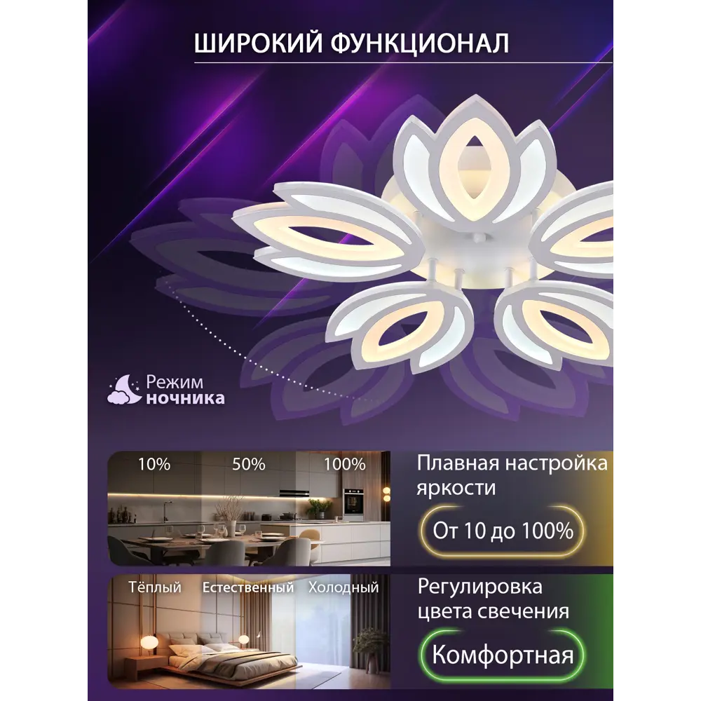 Фото 5 Люстра потолочная светодиодная Natali Kovaltseva LED LAMPS 81124 с пультом управления 25 м² изменение оттенков белого цвет белый Фото 5 Люстра потолочная светодиодная Natali Kovaltseva LED LAMPS 81124 с пультом управления 25 м² изменение оттенков белого цвет белый
