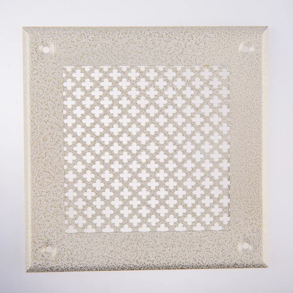 Фото Решетка вентиляционная Шамрай 100x100 мм сталь перфорация цветок цвет антик белый 2 шт. Фото Решетка вентиляционная Шамрай 100x100 мм сталь перфорация цветок цвет антик белый 2 шт.