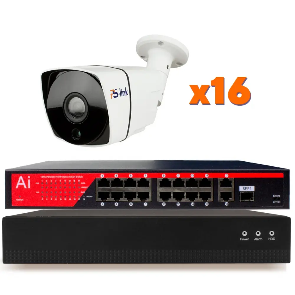 Фото 2 Комплект для видеонаблюдения IP PS-link 2Мп 16 камер для улицы с POE питанием цвет белый Фото 2 Комплект для видеонаблюдения IP PS-link 2Мп 16 камер для улицы с POE питанием цвет белый