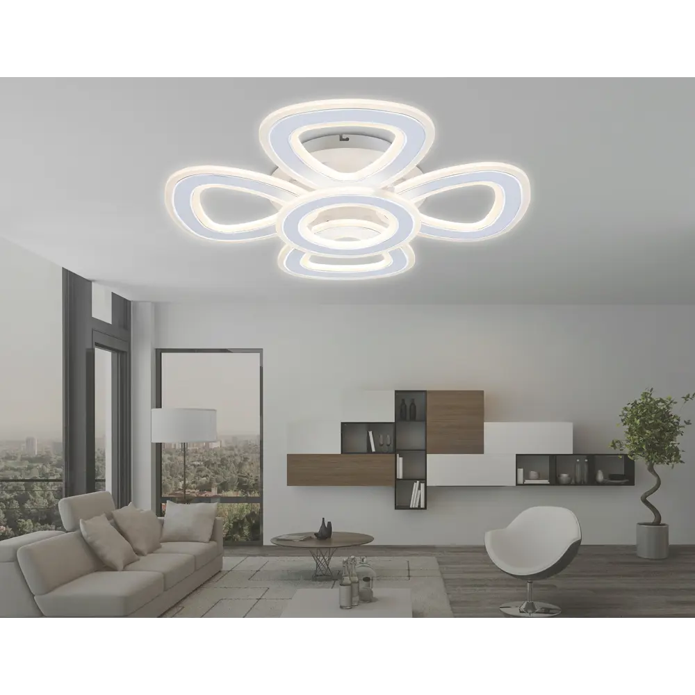 Фото 6 Люстра потолочная светодиодная Ambrella light Acrylica с пультом управления 46.57 м² регулируемый белый свет цвет хром белый Фото 6 Люстра потолочная светодиодная Ambrella light Acrylica с пультом управления 46.57 м² регулируемый белый свет цвет хром белый