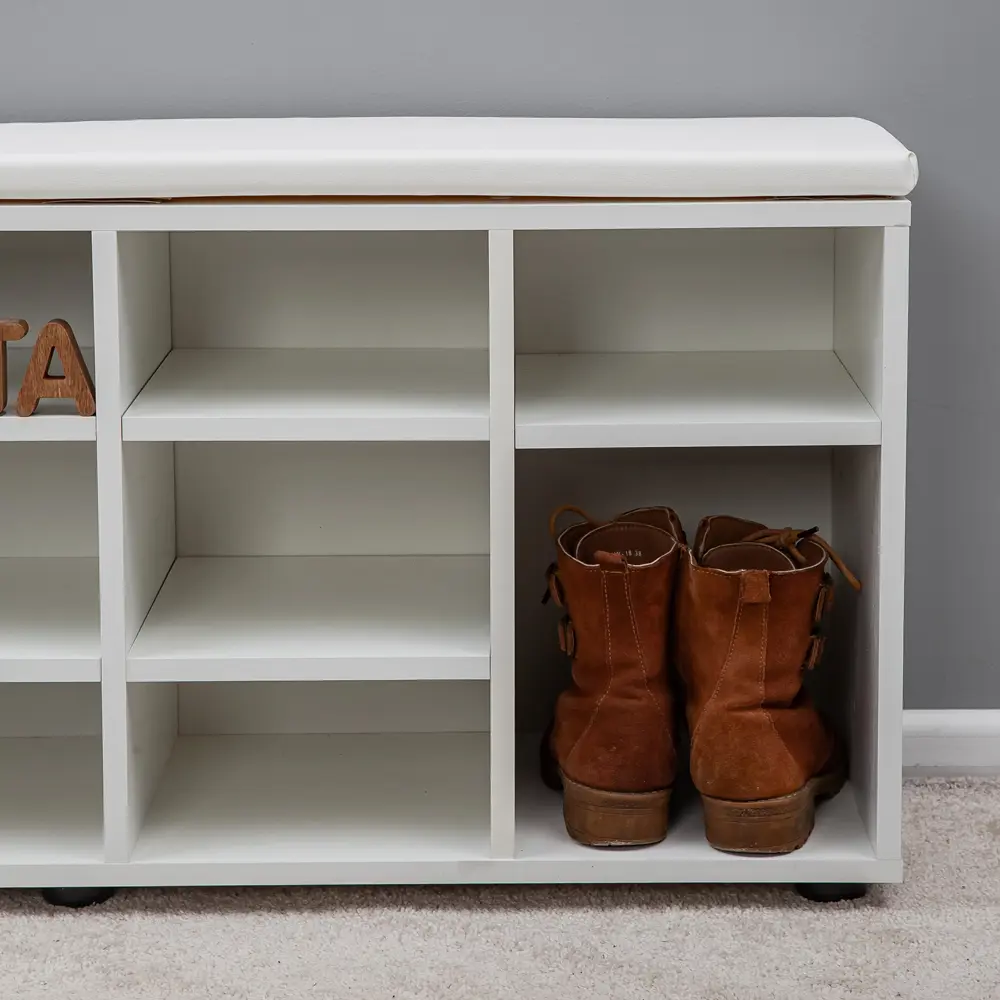 Фото 2 Обувница Letta 104.2x50x29.5 см 10 полки ЛДСП цвет белое тиснение Фото 2 Обувница Letta 104.2x50x29.5 см 10 полки ЛДСП цвет белое тиснение