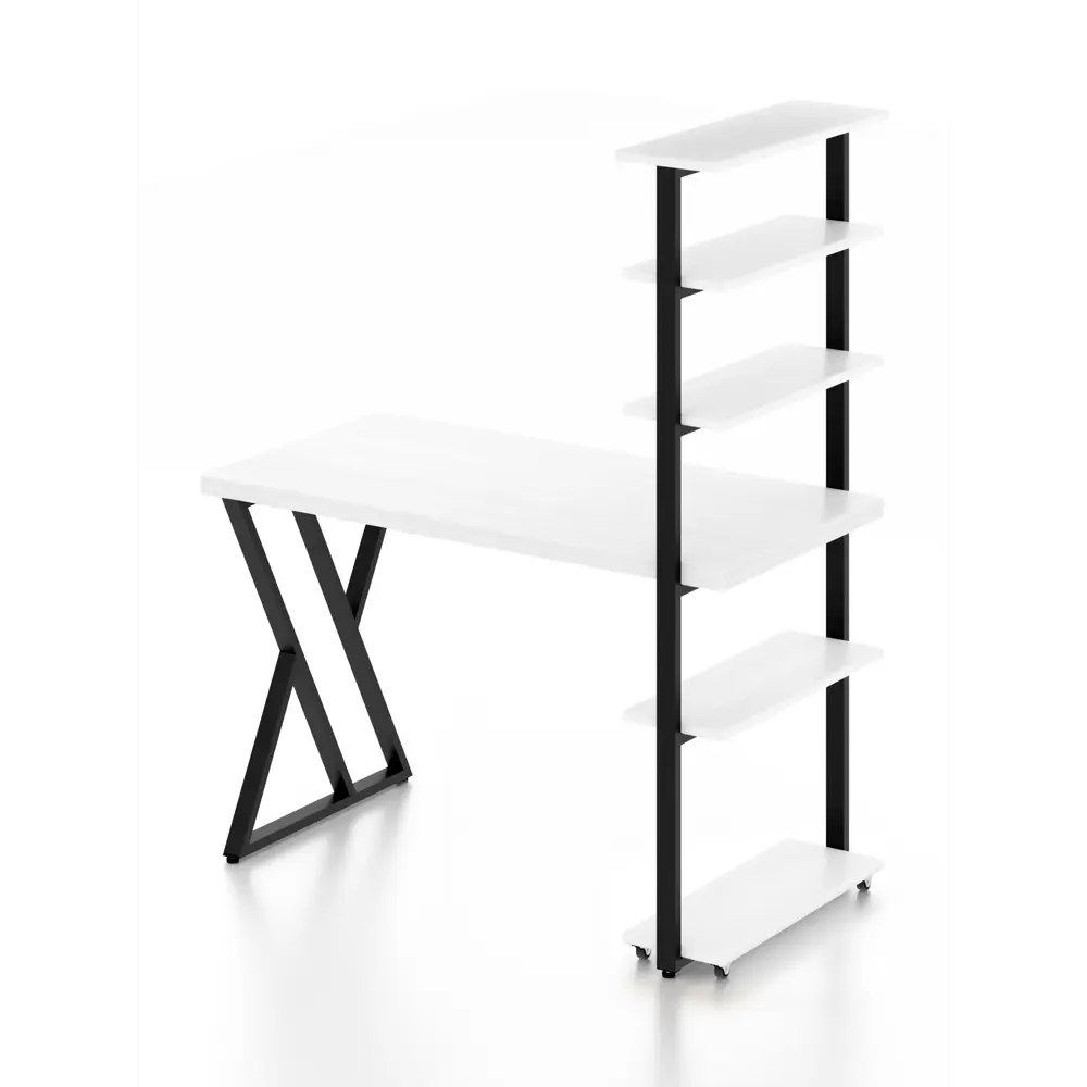 Фото 2 Стол Solarius loft с 5 полками столешница 40 мм 80x145x140 см черные металлические Z-образные ножки сосна цвет белый Фото 2 Стол Solarius loft с 5 полками столешница 40 мм 80x145x140 см черные металлические Z-образные ножки сосна цвет белый