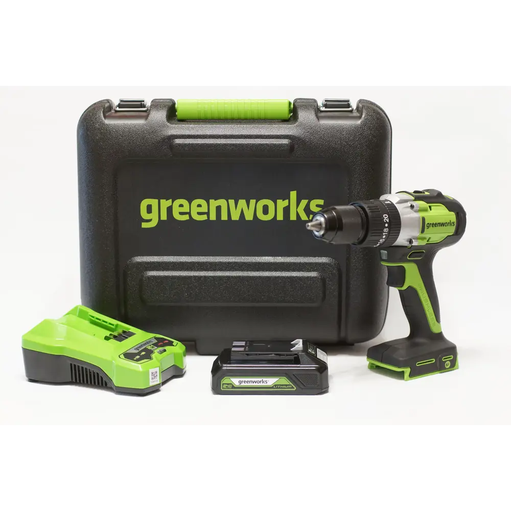 Фото 4 Дрель-шуруповерт аккумуляторная ударная бесщеточная Greenworks GD24DD60K2 3704107UA, 24 В Li-Ion 1x2 Ач Фото 4 Дрель-шуруповерт аккумуляторная ударная бесщеточная Greenworks GD24DD60K2 3704107UA, 24 В Li-Ion 1x2 Ач