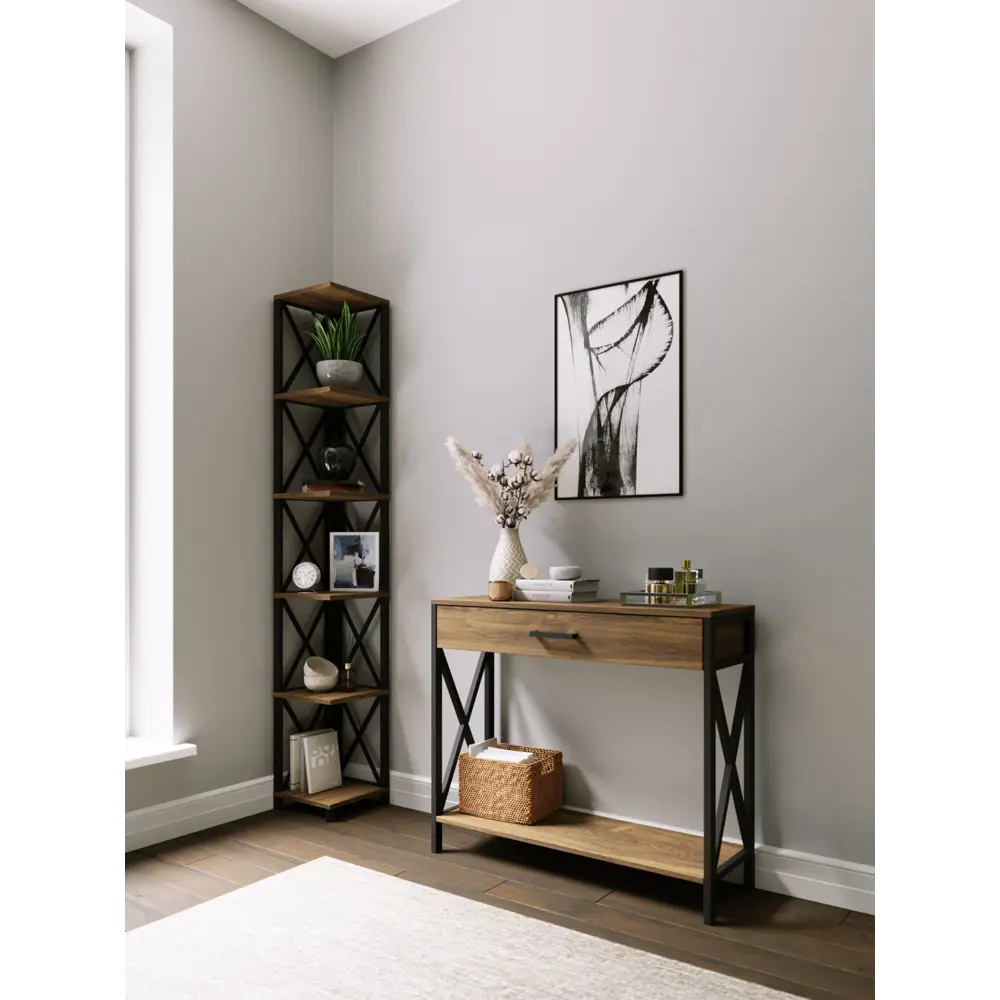 Фото Консоль Make mebel 90x77x30 см ЛДСП цвет темно-коричневый Фото Консоль Make mebel 90x77x30 см ЛДСП цвет темно-коричневый