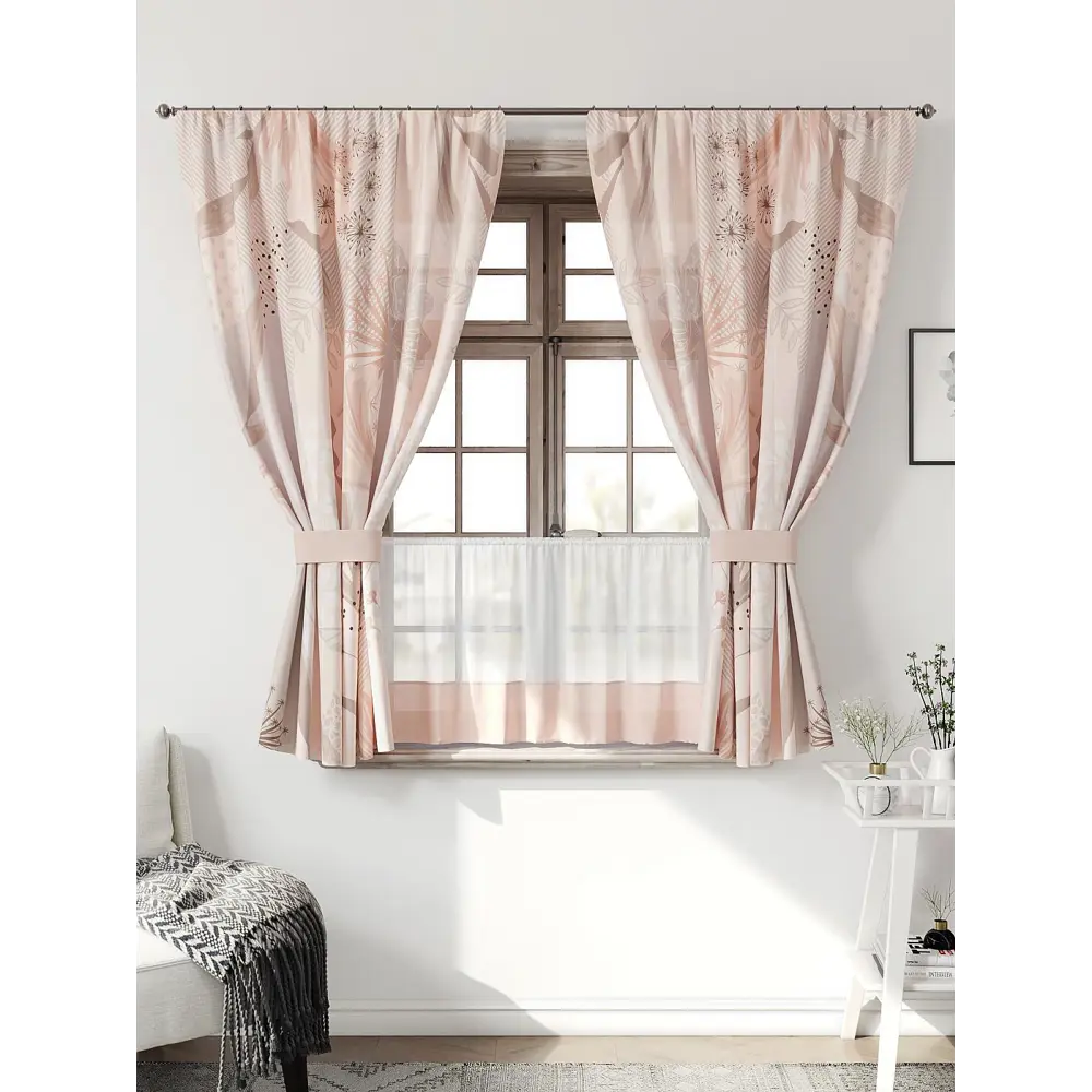 Фото Комплект штор Comfy way CW705179-160 на шторной ленте 160x150 см цвет молочный, светло-бежевый, светло-бежевый, слоновая кость