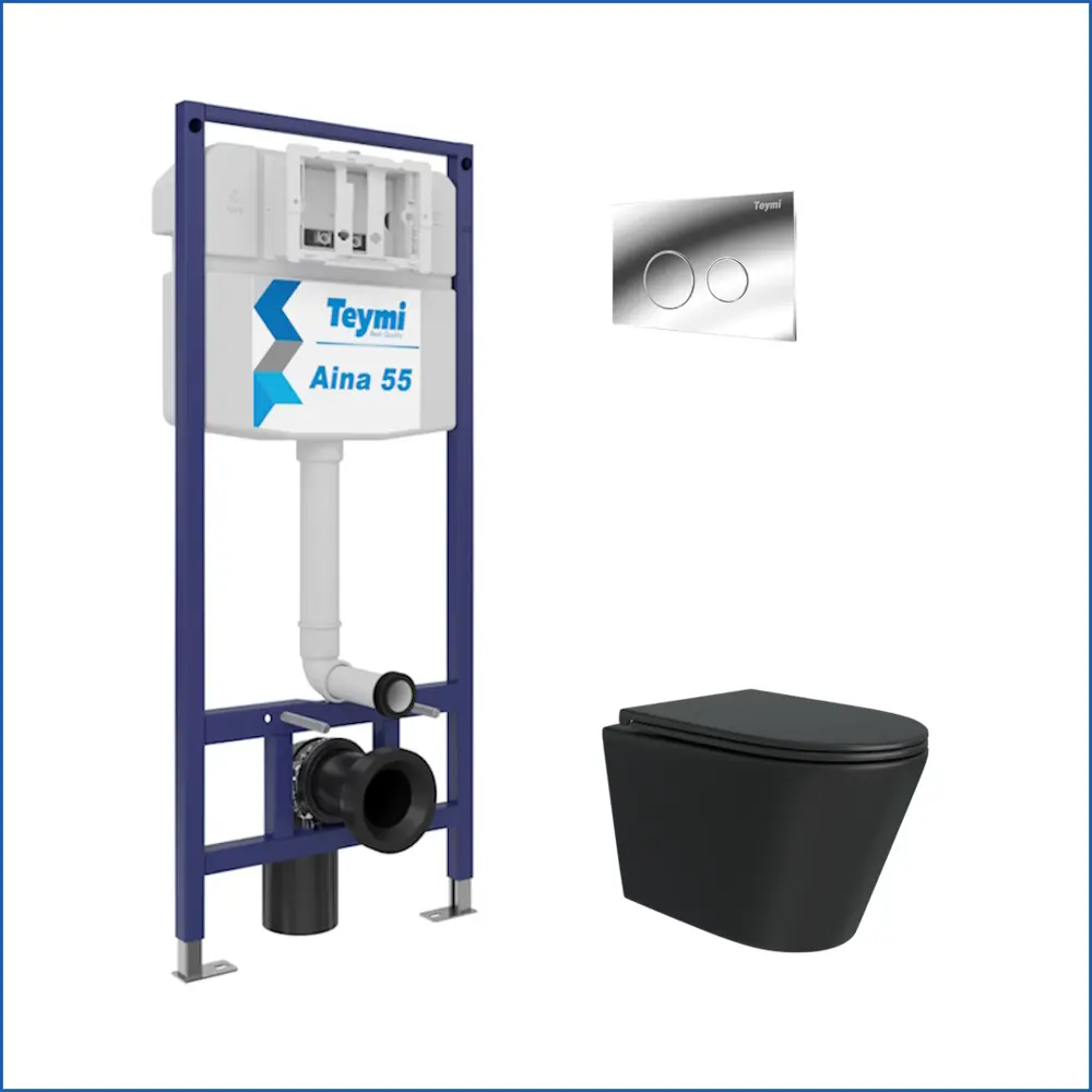 Фото 2 Комплект Teymi F13908 5 в 1 инсталляция с унитазом унитаз подвесной безободковый черный Solli Black кнопка хром Фото 2 Комплект Teymi F13908 5 в 1 инсталляция с унитазом унитаз подвесной безободковый черный Solli Black кнопка хром