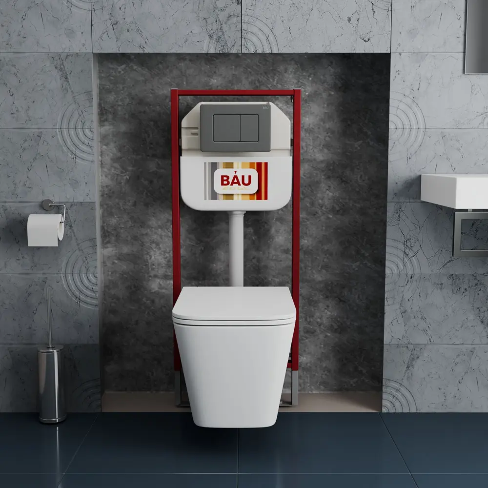 Фото 3 Комплект BAUEDGE NEO45700-BS0002-Q00017 6 в 1: инсталляция 45, унитаз безободковый Stil, сиденье дюропласт, кнопка Stil Gun Grey,, темно-серый