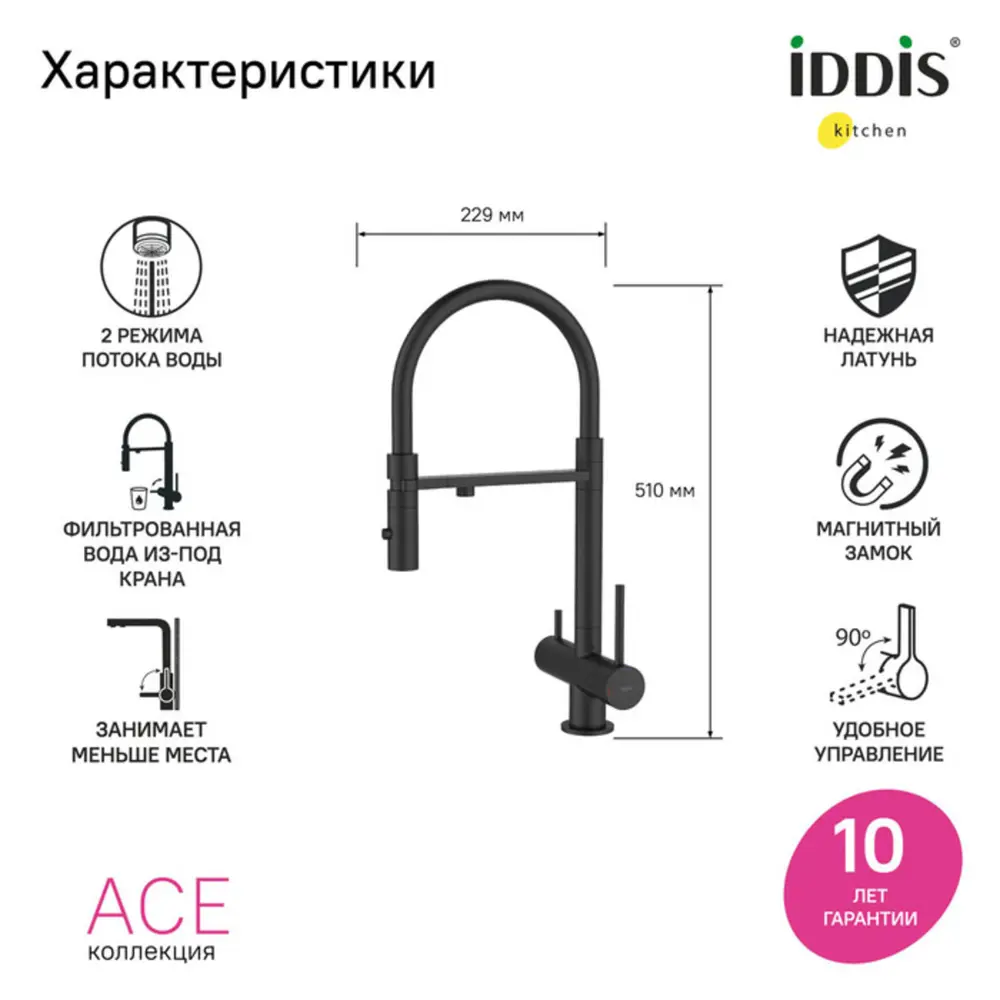 Фото 5 Смеситель для кухни Iddis Ace гибкий излив 51 см цвет сатин Фото 5 Смеситель для кухни Iddis Ace гибкий излив 51 см цвет сатин
