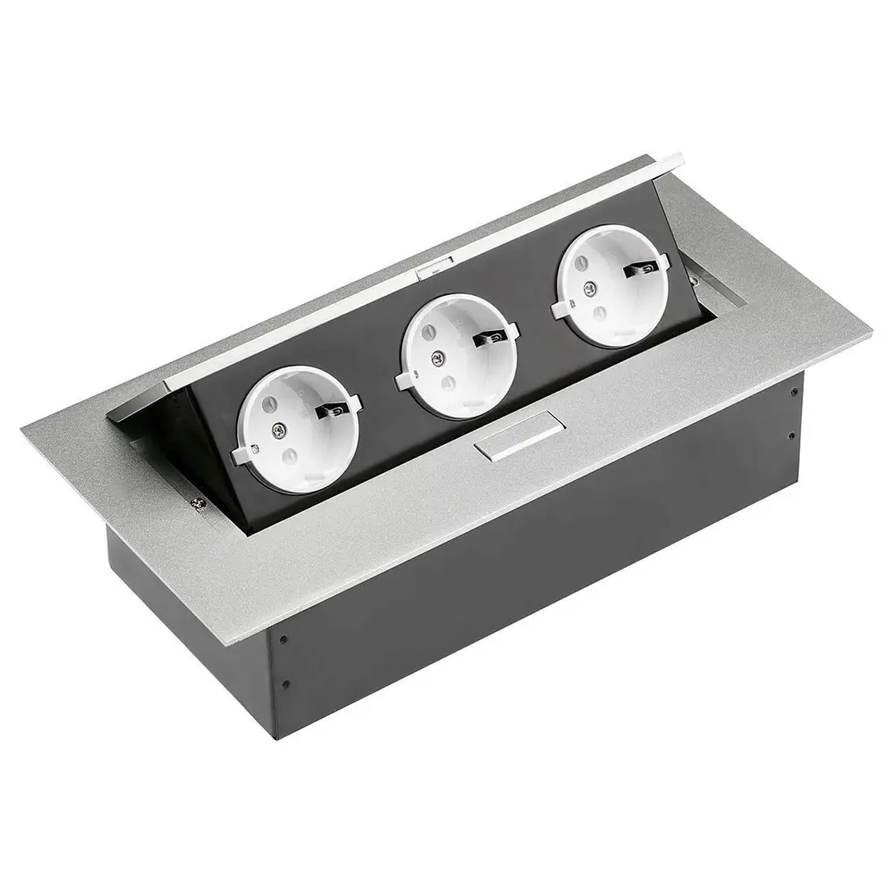 Фото Розетка выдвижная тройная встраиваемая Gtv AE-BP03GS-53 горизонтальный цвет серебристый Фото Розетка выдвижная тройная встраиваемая Gtv AE-BP03GS-53 горизонтальный цвет серебристый