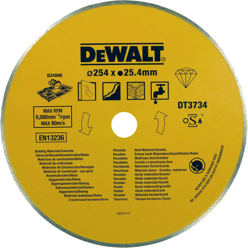 Фото Диск алмазный по керамике Dewalt DT3734-XJ сплошной 254x25.4x1.6 мм Фото Диск алмазный по керамике Dewalt DT3734-XJ сплошной 254x25.4x1.6 мм