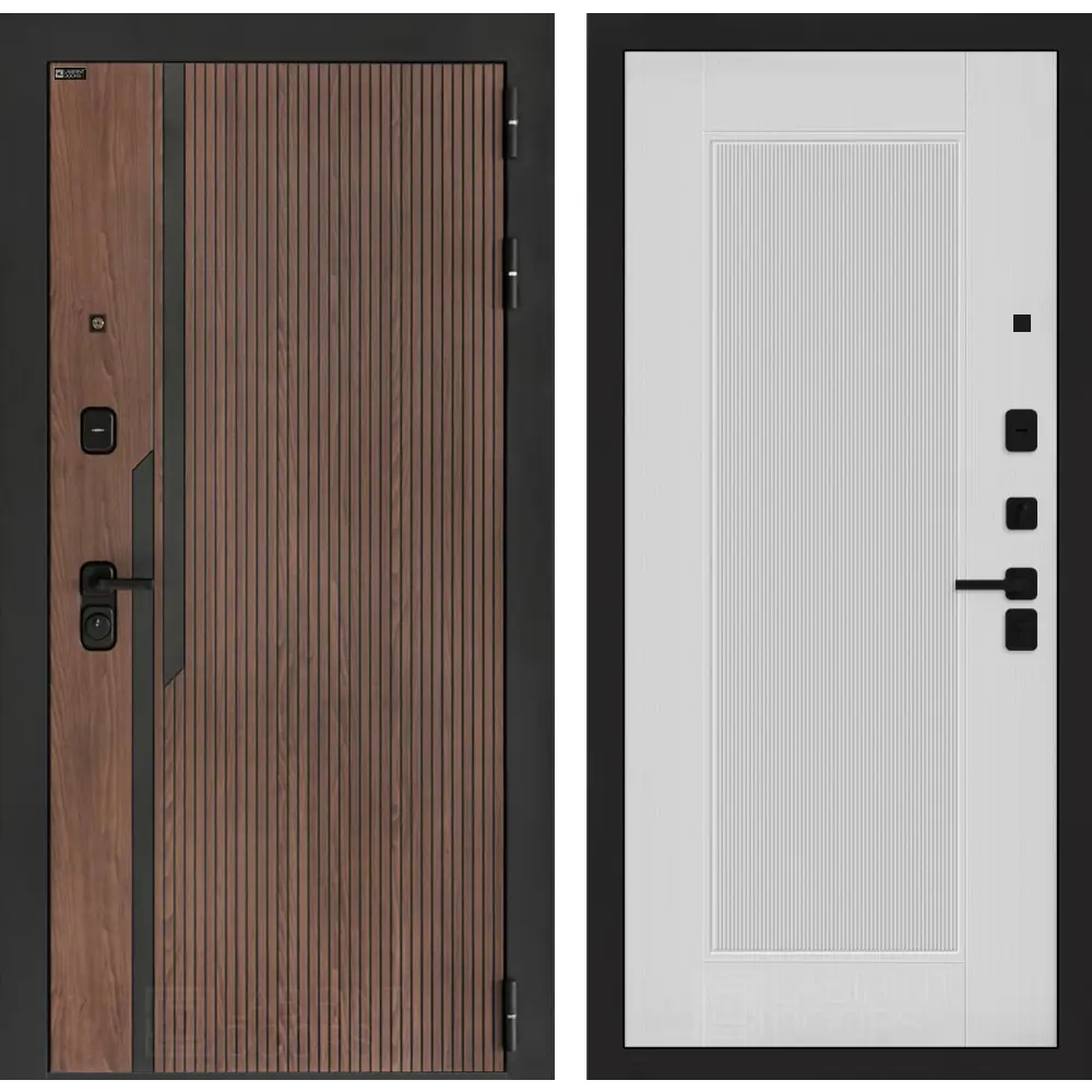 Фото Входная дверь Лабиринт Кармина правый 205x96см цвет орех американский с патиной/белый софт рельеф с панелью П30