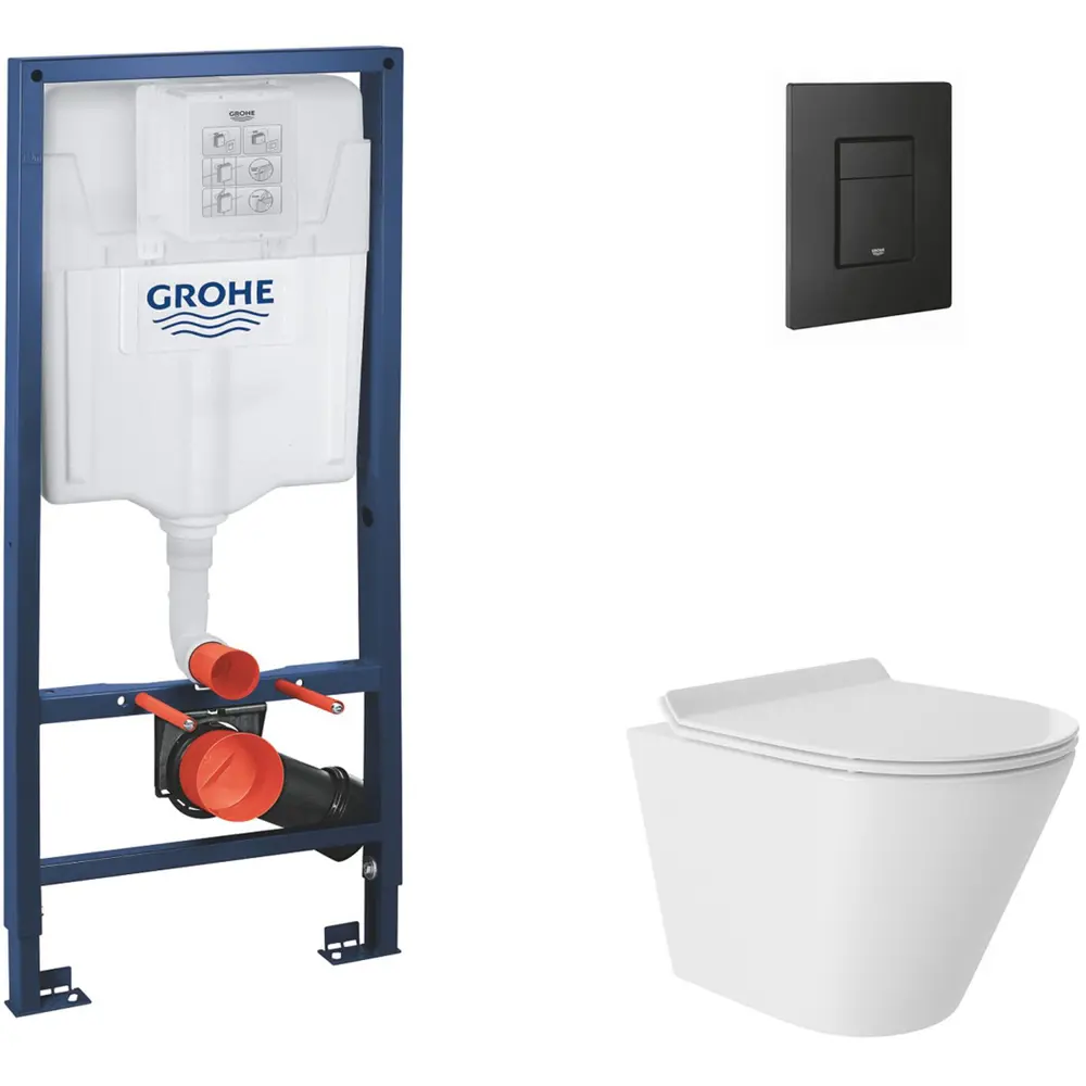 Фото 2 Инсталляция GROHE Solido 3 в 1 с клавишей смыва Even фантомный черный (38811KF0) и унитаз 48x36 Vortex Soft-Close белый глянцевый конус Фото 2 Инсталляция GROHE Solido 3 в 1 с клавишей смыва Even фантомный черный (38811KF0) и унитаз 48x36 Vortex Soft-Close белый глянцевый конус