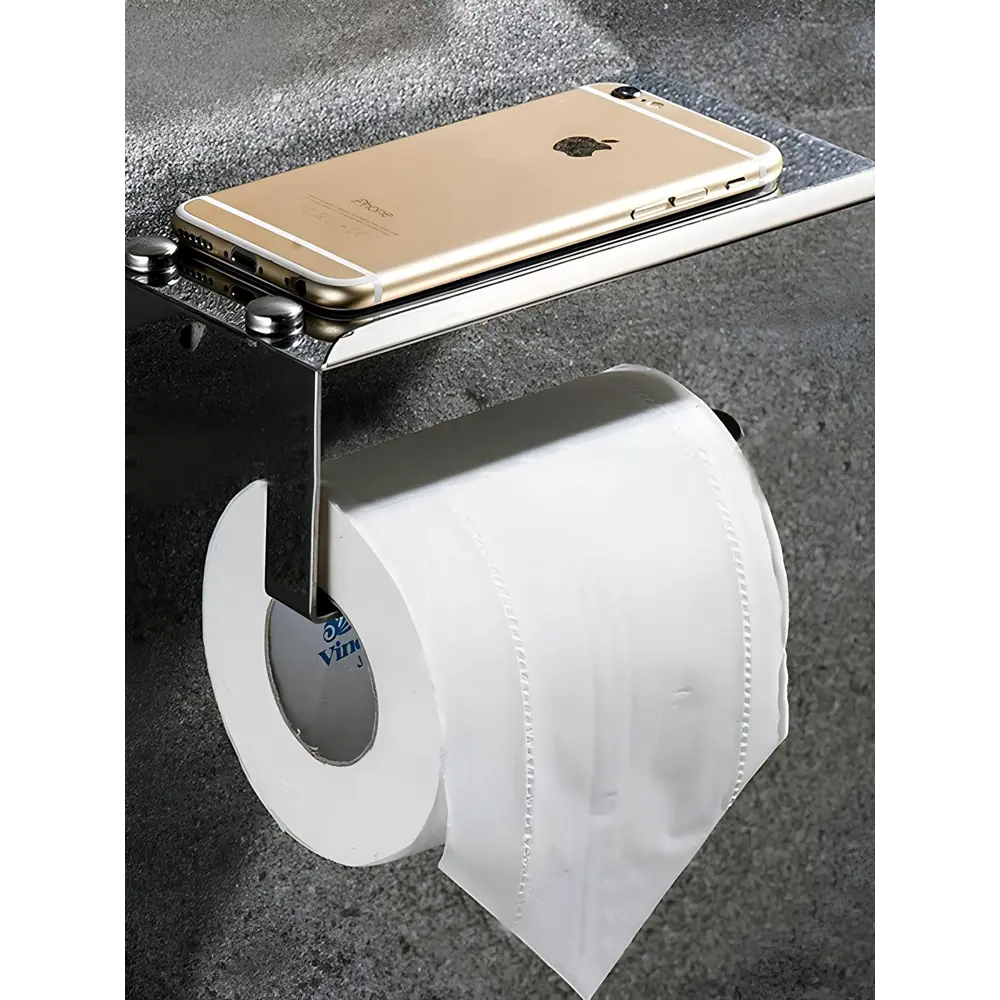 Фото 4 Держатель для туалетной бумаги Potato P250 с подставкой для телефона настенный цвет хром Фото 4 Держатель для туалетной бумаги Potato P250 с подставкой для телефона настенный цвет хром
