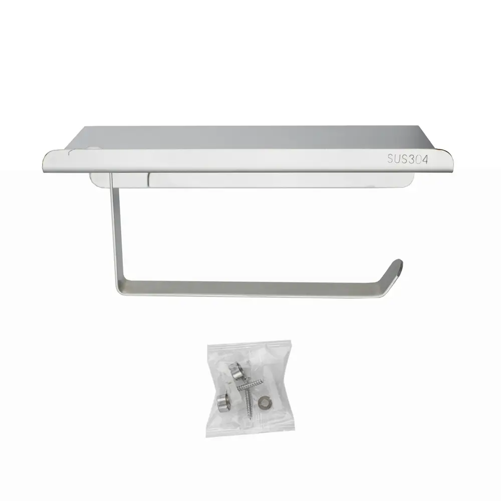 Фото 2 Держатель для туалетной бумаги Potato P250 с подставкой для телефона настенный цвет хром Фото 2 Держатель для туалетной бумаги Potato P250 с подставкой для телефона настенный цвет хром