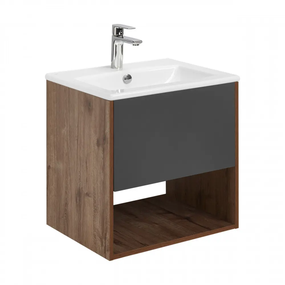 Фото Тумба с раковиной для ванной AQUATON 1A2883V3A4DW0 Форм 60 дуб веллингтон, раковина Элина 60, фасад антрацит Фото Тумба с раковиной для ванной AQUATON 1A2883V3A4DW0 Форм 60 дуб веллингтон, раковина Элина 60, фасад антрацит