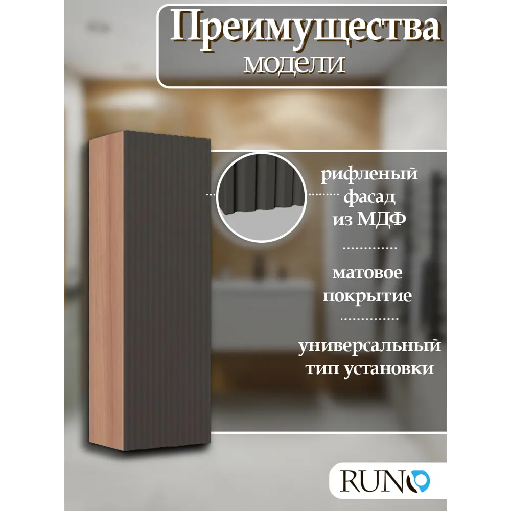 Фото 3 Шкаф для ванной RUNO Соренто 30 подвесной универсальный крафтовый дуб/графит