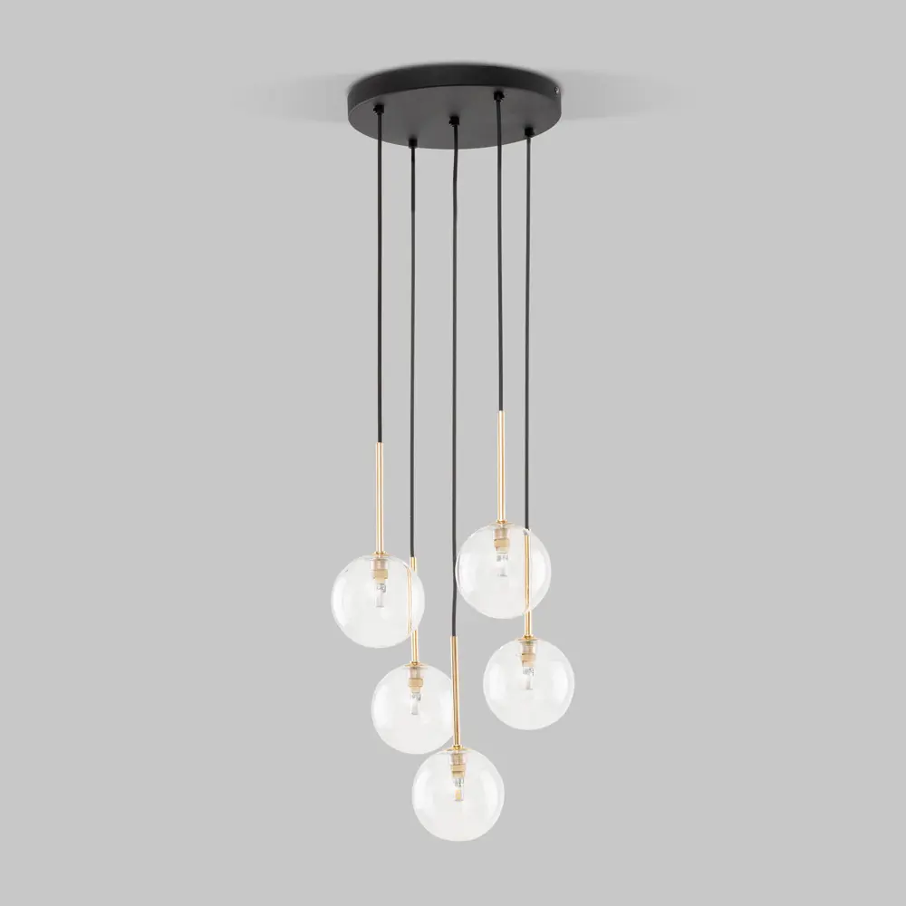 Фото Светильник подвесной Tk lighting Nilos A068680 5 ламп 6 м² цвет золото, прозрачный, черный Фото Светильник подвесной Tk lighting Nilos A068680 5 ламп 6 м² цвет золото, прозрачный, черный