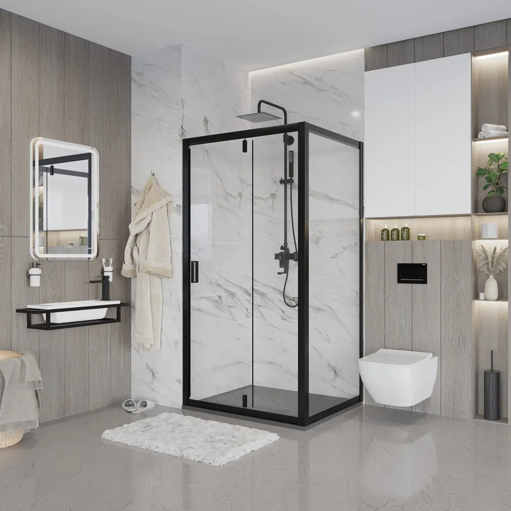 Фото 2 Душевая перегородка Niagara NG-83-10AB-A100B 100x100см черный профиль Фото 2 Душевая перегородка Niagara NG-83-10AB-A100B 100x100см черный профиль