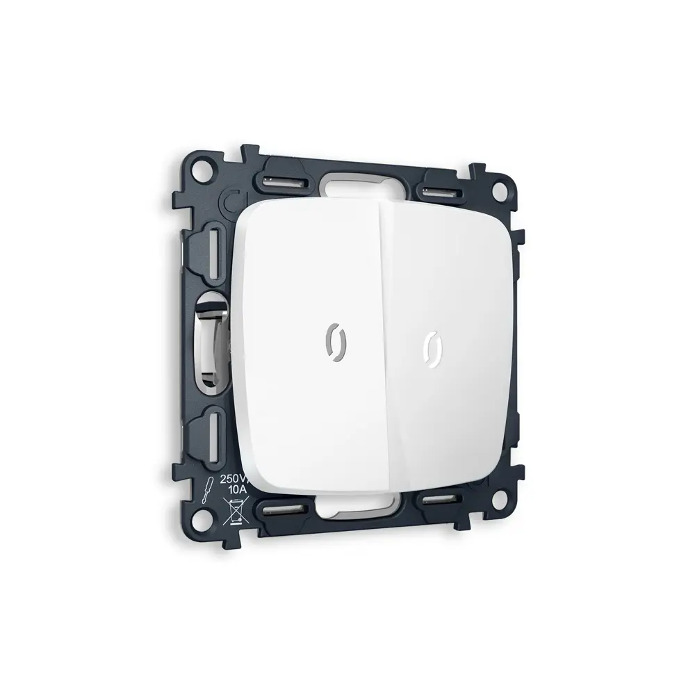 Фото Выключатель проходной встраиваемый Ambrella volt Omega MO124035 2 клавиши с подсветкой 5600K цвет белый матовый