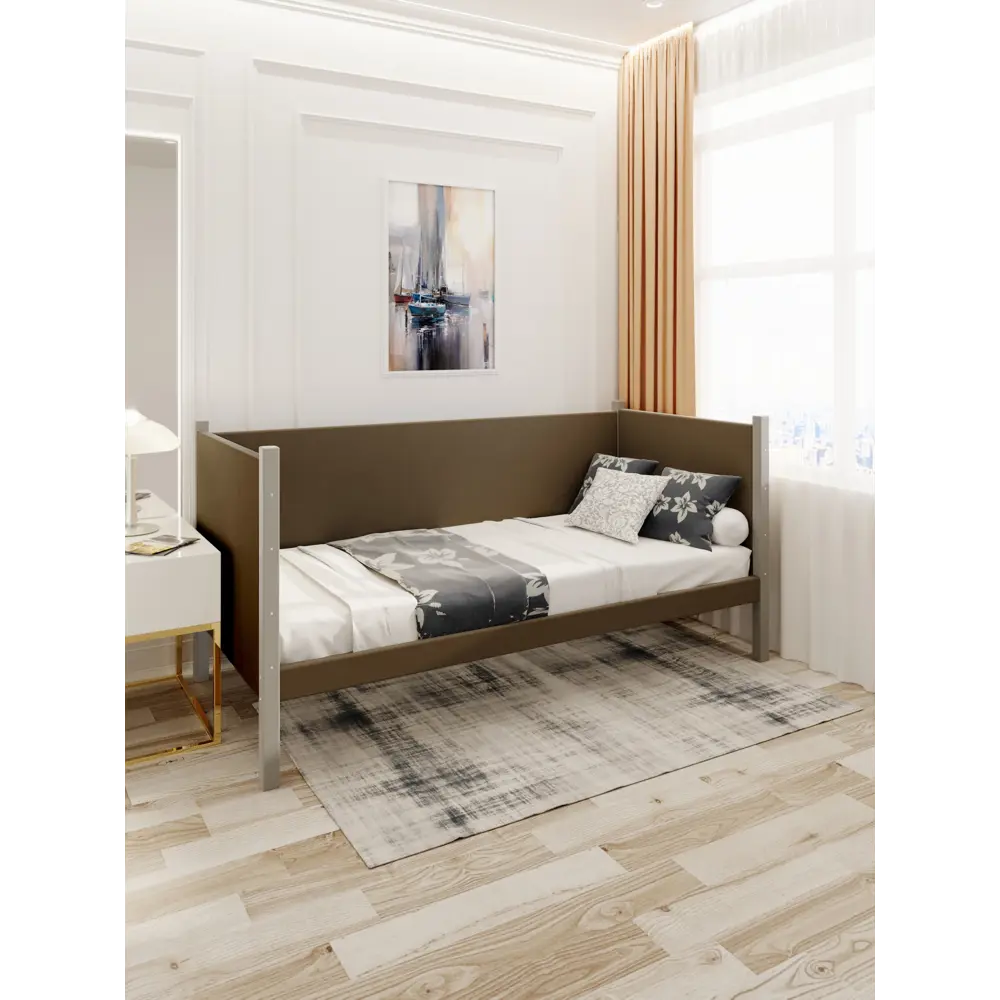 Фото 3 Кровать Solarius Тахта сплошное основание kor90-200plat-full 100 x 101 x 210 см дерево цвет коричневый, платиновый Фото 3 Кровать Solarius Тахта сплошное основание kor90-200plat-full 100 x 101 x 210 см дерево цвет коричневый, платиновый
