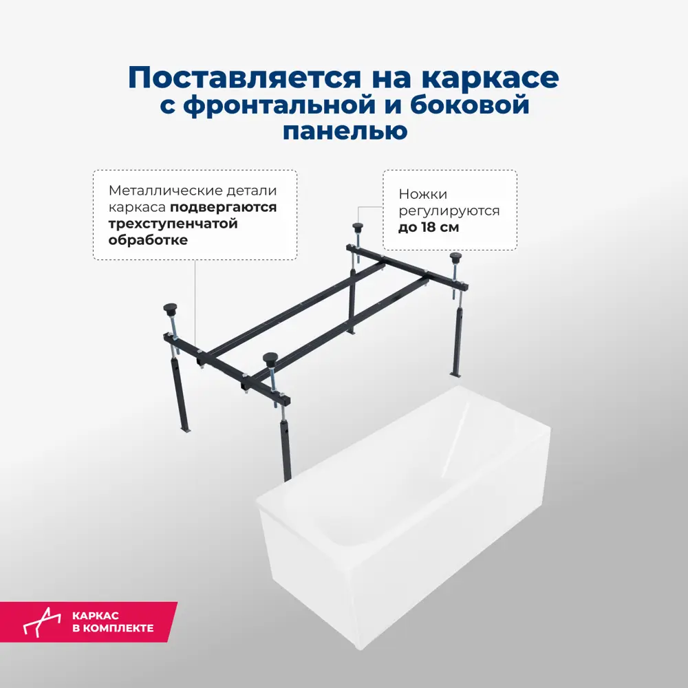 Фото 4 Ванна акриловая Aqunet WEST 120x70 Комплект 4 в 1: Ванна, каркас, фронтальная и боковая панели Фото 4 Ванна акриловая Aqunet WEST 120x70 Комплект 4 в 1: Ванна, каркас, фронтальная и боковая панели