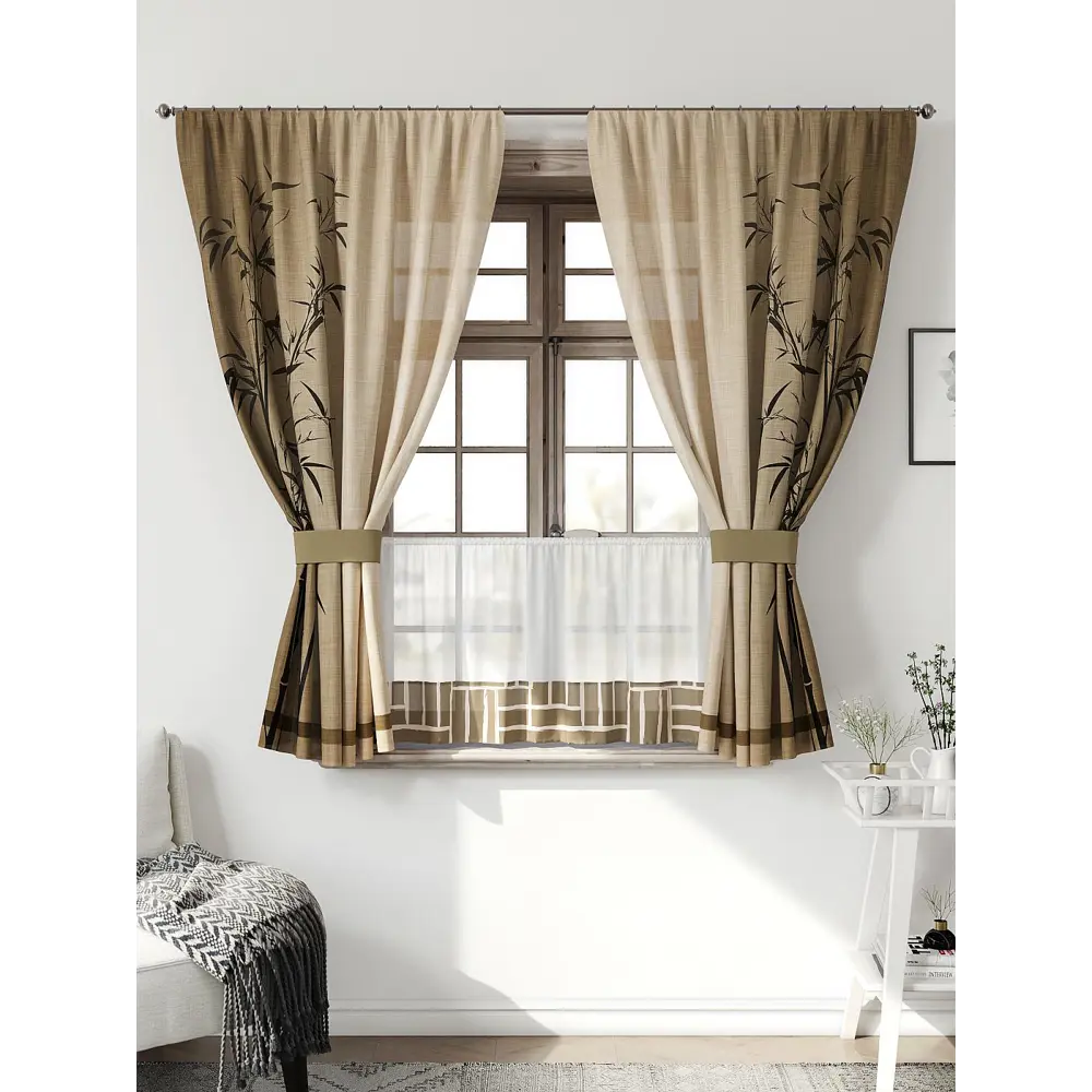 Фото Комплект штор Comfy way Иномик - 23 CW705023-160 на шторной ленте 160x150 см цвет коричневый Фото Комплект штор Comfy way Иномик - 23 CW705023-160 на шторной ленте 160x150 см цвет коричневый