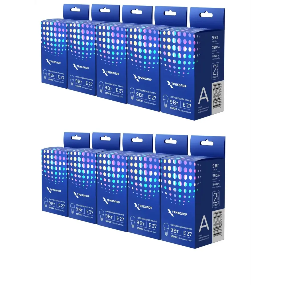 Фото Набор ламп светодиодных cob Триколор Led-tr-а609w6ke27 E27 180-250 В 9 Вт груша белая 750 Лм 5 шт Фото Набор ламп светодиодных cob Триколор Led-tr-а609w6ke27 E27 180-250 В 9 Вт груша белая 750 Лм 5 шт