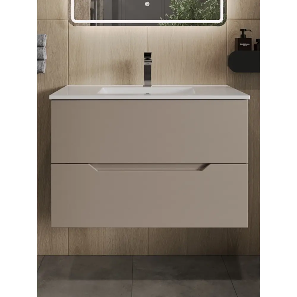 Фото Тумба с раковиной Topline TLLi-70TuL+Ra подвесная цвет латте матовый Фото Тумба с раковиной Topline TLLi-70TuL+Ra подвесная цвет латте матовый