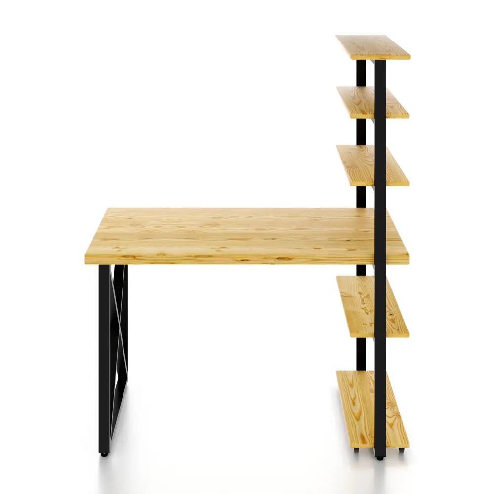 Фото Стол Solarius loft с 5 полками столешница без шлифовки и покрытия 60x145x110 см черные металлические крестообразные ножки сосна цвет некрашеный Фото Стол Solarius loft с 5 полками столешница без шлифовки и покрытия 60x145x110 см черные металлические крестообразные ножки сосна цвет некрашеный