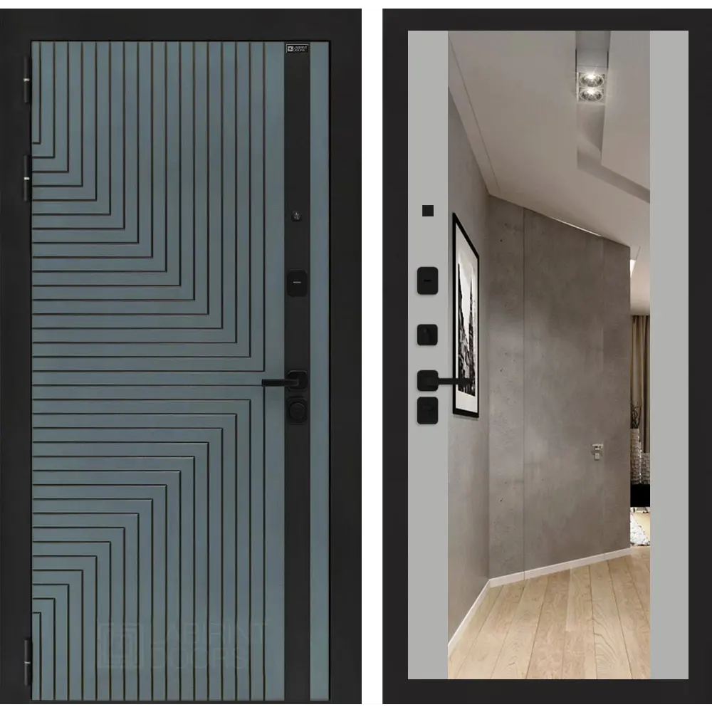 Фото Входная дверь Labirintdoors Кредор левый 205x96см цвет серо-зеленый с патиной/грей софт с зеркалом ФЛЗ-1 Фото Входная дверь Labirintdoors Кредор левый 205x96см цвет серо-зеленый с патиной/грей софт с зеркалом ФЛЗ-1