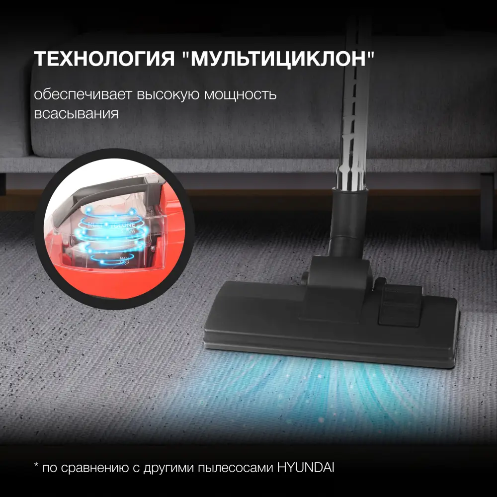 Фото 2 Пылесос с контейнером Hyundai Hyv-c3075 2000 Вт цвет красный
