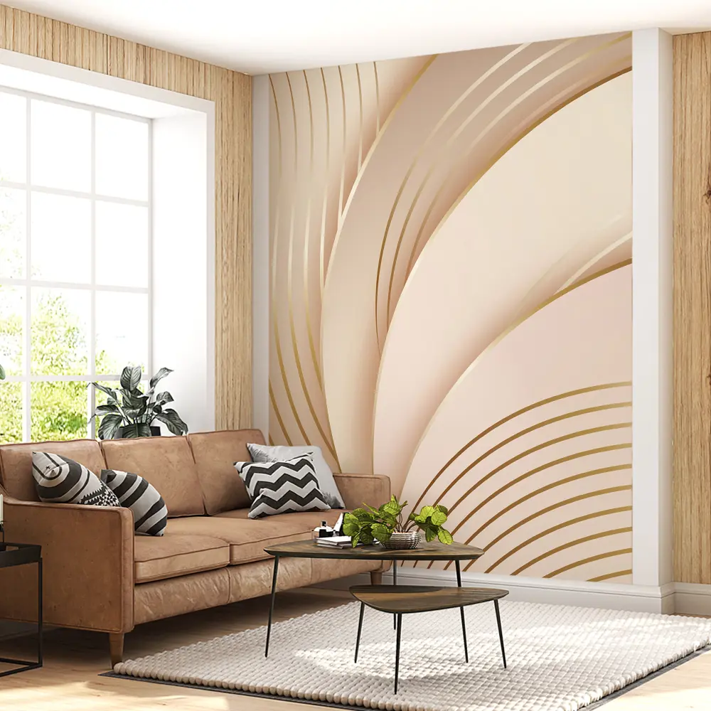 Фото Фотообои флизелиновые Urban Style Абстрактные волны бежево-розовые UST2807, 200x270 см Фото Фотообои флизелиновые Urban Style Абстрактные волны бежево-розовые UST2807, 200x270 см