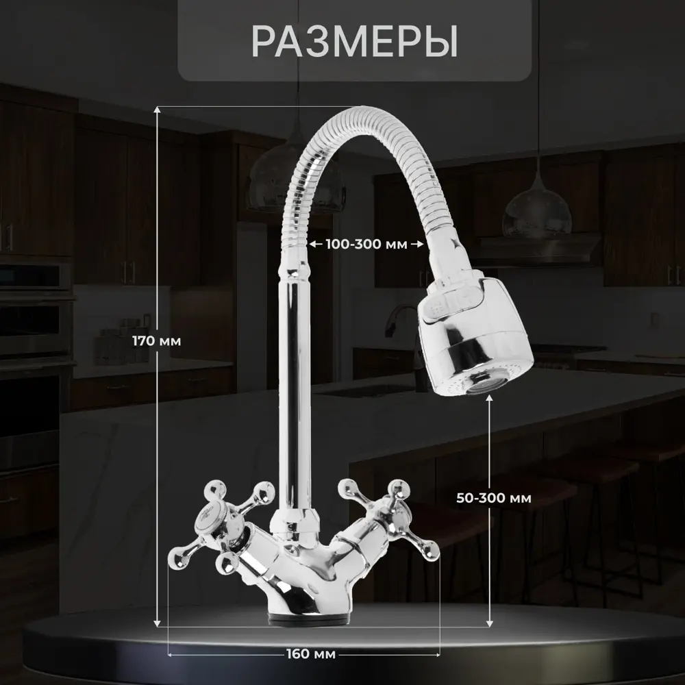 Фото 3 Смеситель для кухни двухвентильный Zein 5118187 цинк цвет хромированный Фото 3 Смеситель для кухни двухвентильный Zein 5118187 цинк цвет хромированный