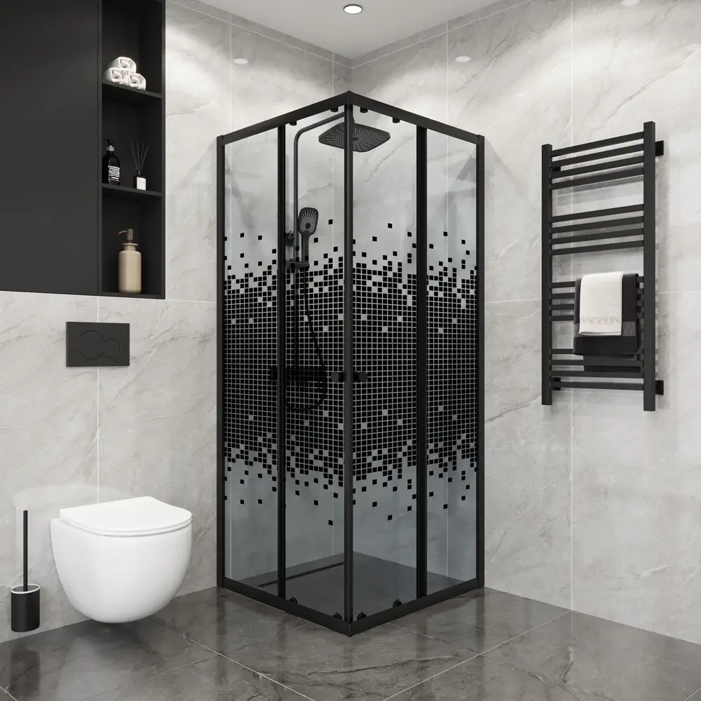 Фото 4 Душевой уголок Niagara Eco NG-1008-14QBLACK квадрат 80x80см черный профиль эффект стекла прозрачное закаленное стекло Фото 4 Душевой уголок Niagara Eco NG-1008-14QBLACK квадрат 80x80см черный профиль эффект стекла прозрачное закаленное стекло