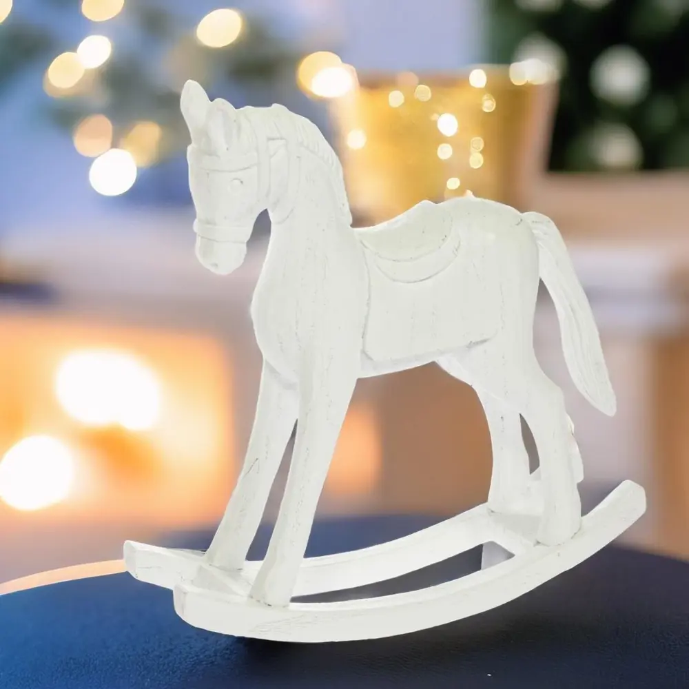 Фото 2 Новогодняя фигурка Лошадка качалка 7цветов-декор 15 см цвет белый