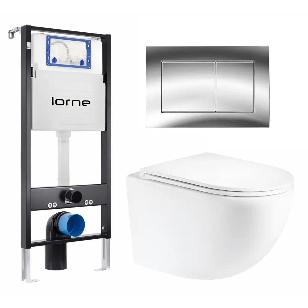 Фото Комплект 3 в 1 инсталляция Lorne Profi LN7002500 630254 с унитазом подвесным Enio Unico EN3103895, кнопка хром глянцевый Carre Фото Комплект 3 в 1 инсталляция Lorne Profi LN7002500 630254 с унитазом подвесным Enio Unico EN3103895, кнопка хром глянцевый Carre
